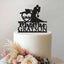 Personalised Chainsaw Heart Wedding Cake Topper – Surname & Date in Black Glitter