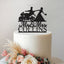 Personalised Sports Motorbike Wedding Couple Cake Topper – Surname in Black Glitter
