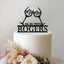 Personalised Clinking Wine Glasses Wedding Cake Topper – Surname & Date in Black Glitter