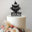 Personalised Christmas Cat Cake Topper – Name in Black Glitter