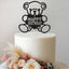 Happy Birthday Teddy Bear Heart Cake Topper in Black Glitter