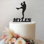Personalised Baseball Pitcher Leg Lift Cake Topper – Name in Black Glitter