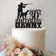 Personalised Hunter and Dog Cake Topper – Name & Age in Black Glitter