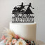 Personalised Bride Pulling Biker Wedding Cake Topper – Surname in Black Glitter