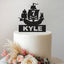 Personalised Pirate Ship & Crossbones Cake Topper – Name & Age in Black Glitter