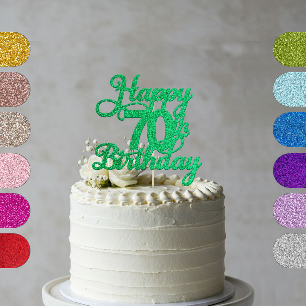 Personalised Happy 70th Birthday Cake Topper with Name – Custom Milestone Birthday Cake Decoration
