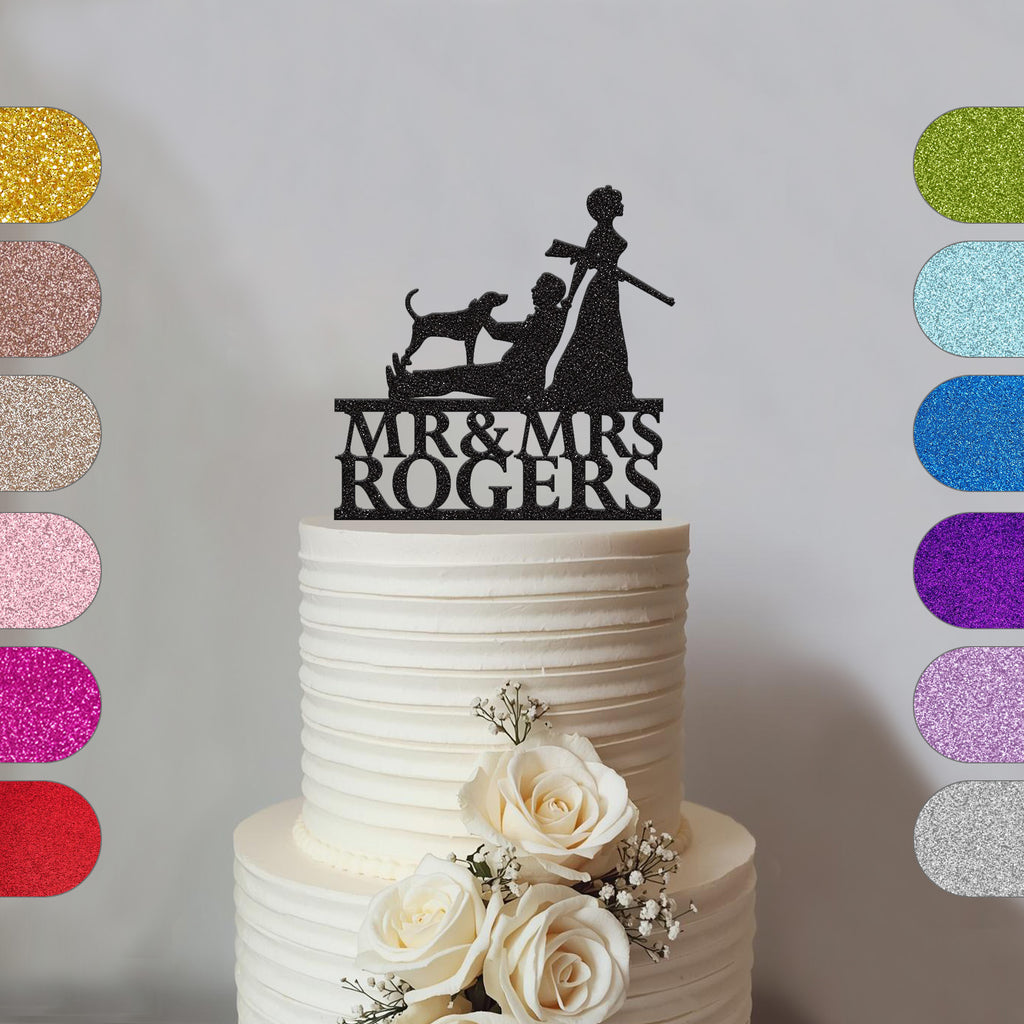 Personalised Hunting Couple Surname Wedding Cake Topper - hero