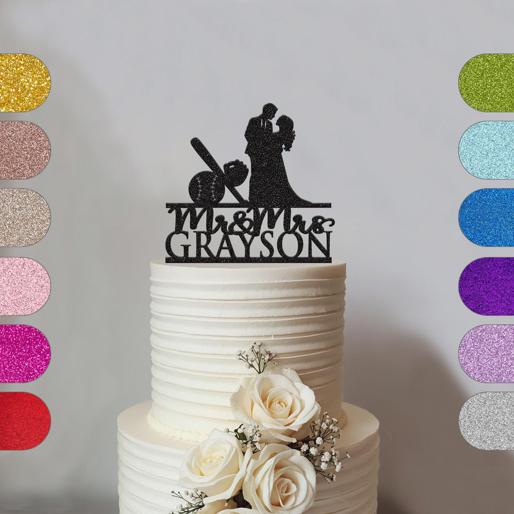 Personalised Baseball Bat & Ball Wedding Cake Topper – Surname - hero
