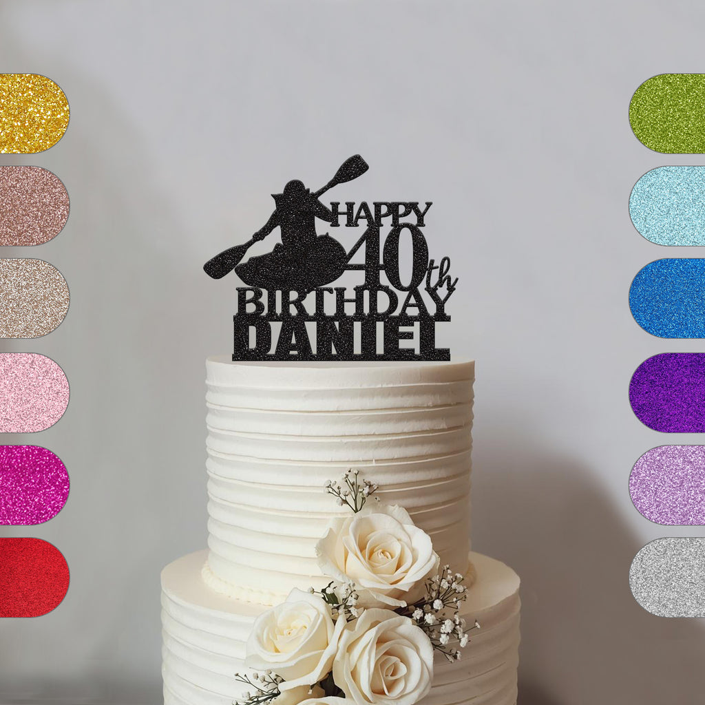 Personalised Kayak Paddler Birthday Cake Topper – Name & Age - hero