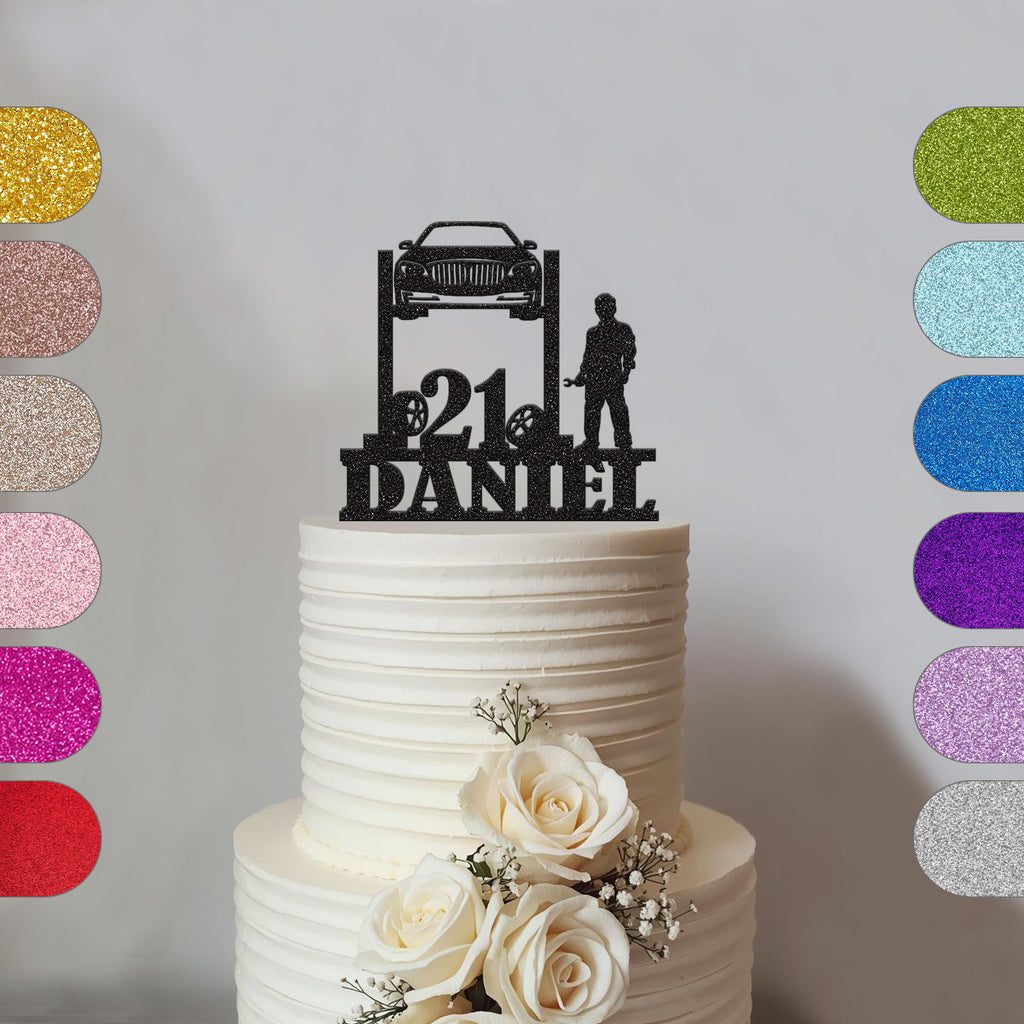 Personalised Mechanic Car Lift 21st Birthday Cake Topper – Name - hero