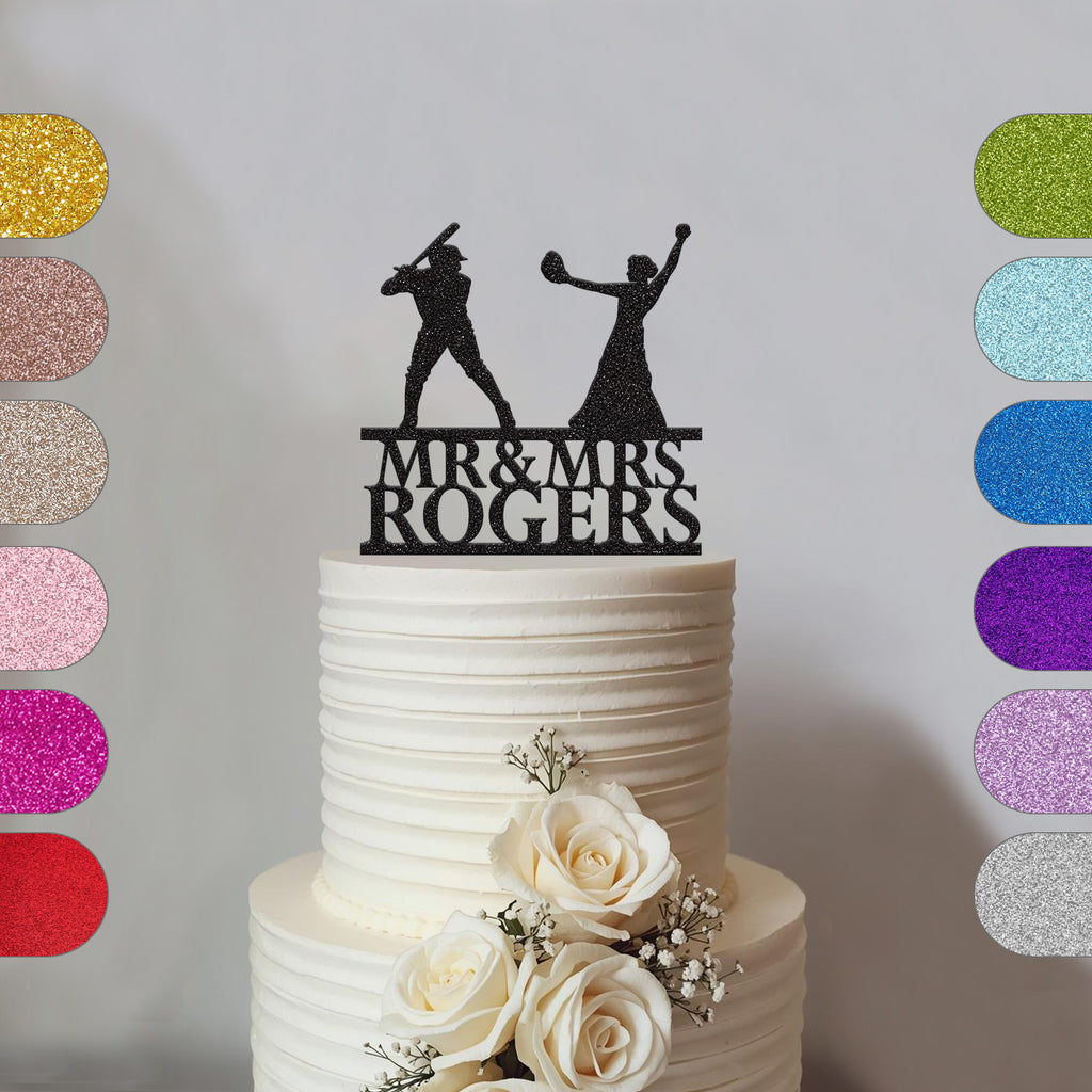 Personalised Baseball Couple Wedding Cake Topper – Surname - hero