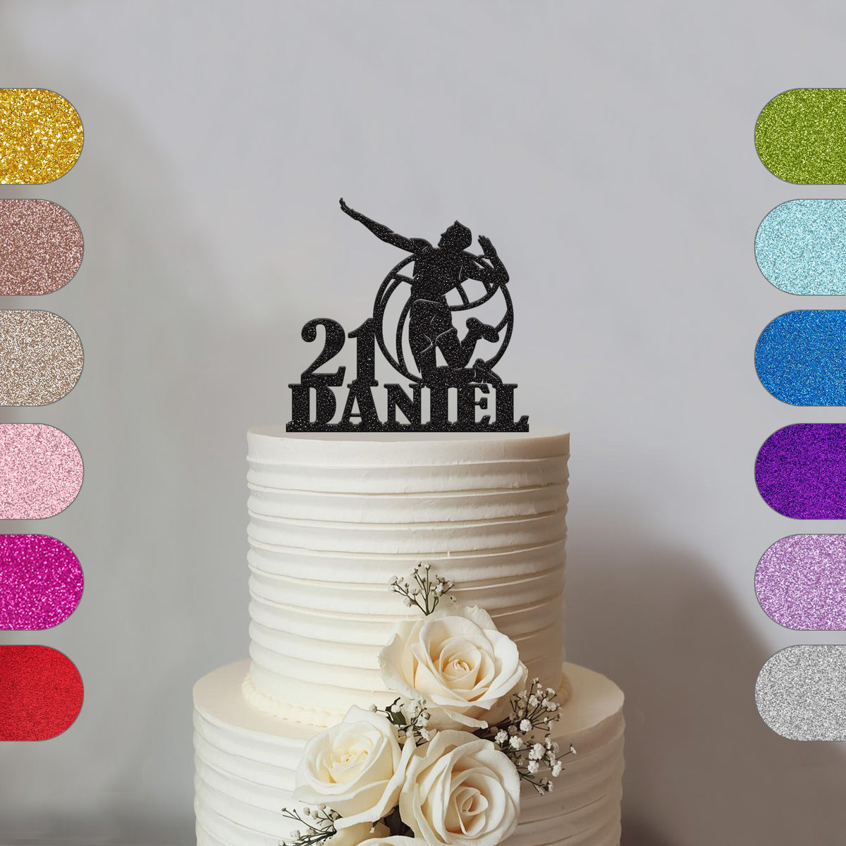 Personalised Leaping Volleyball Player Cake Topper – Name & Age - hero