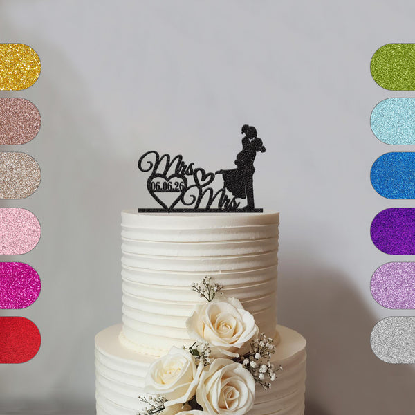 Personalised Kissing Brides Wedding Cake Topper – Date - hero