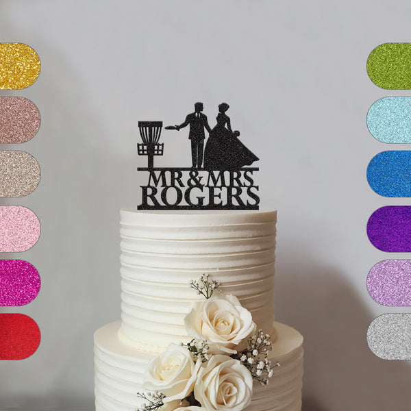 Personalised Disc Golf Couple Wedding Cake Topper – Surname - hero