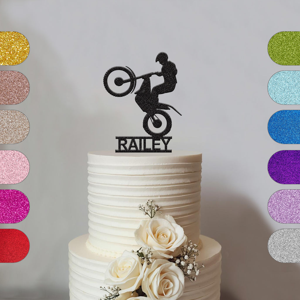 Personalised Dirt Bike Wheelie Cake Topper – Name - hero
