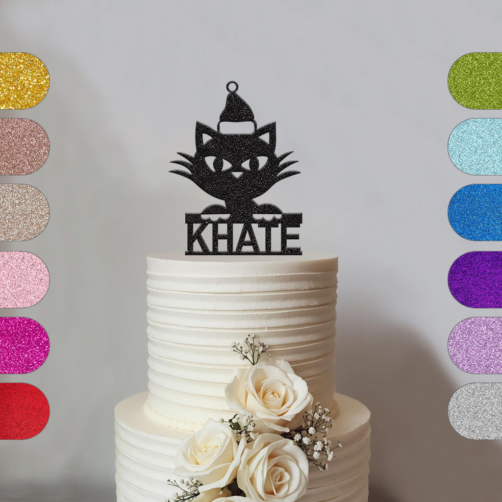 Personalised Christmas Cat Cake Topper – Name - hero