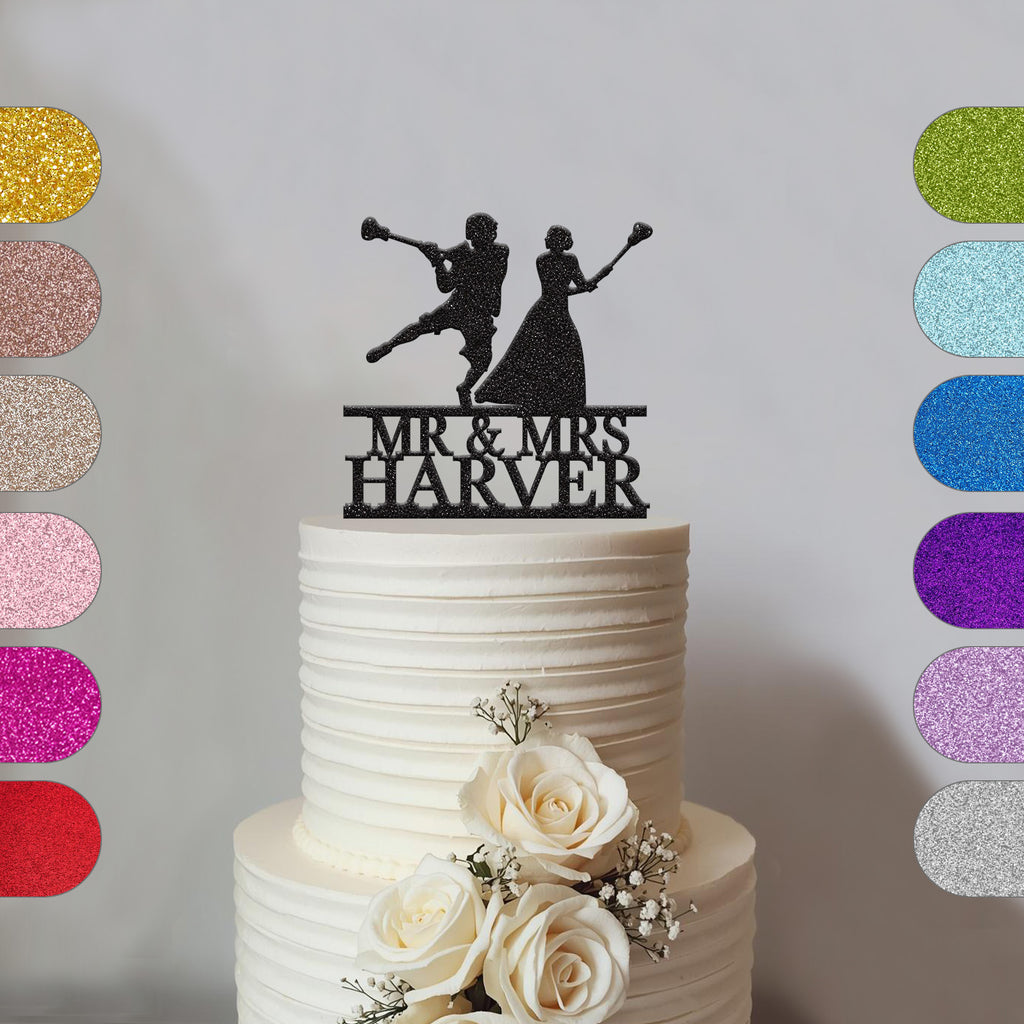 Personalised Lacrosse Couple Wedding Cake Topper – Surname - hero