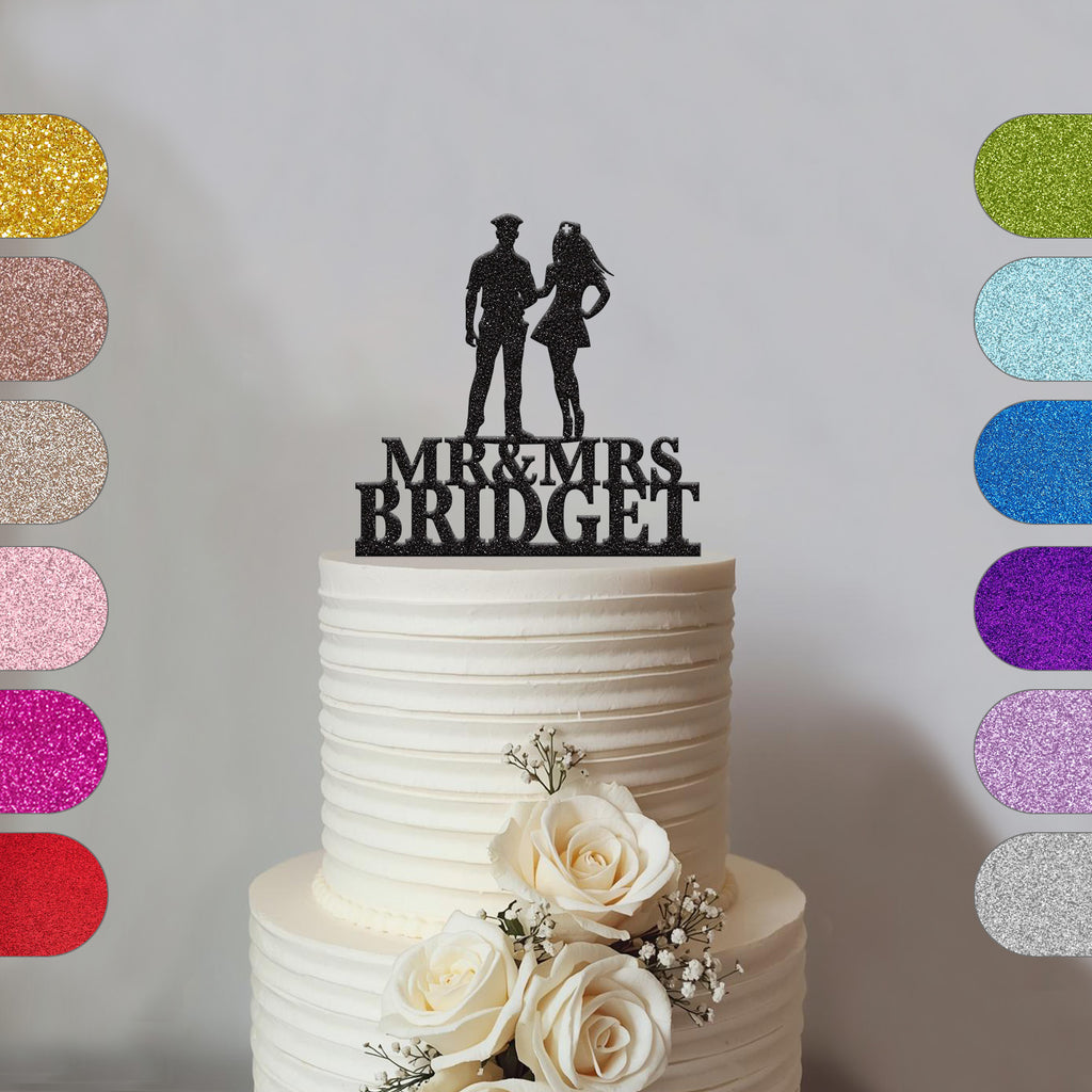 Personalised Police Officer & Nurse Wedding Cake Topper – Surname - hero