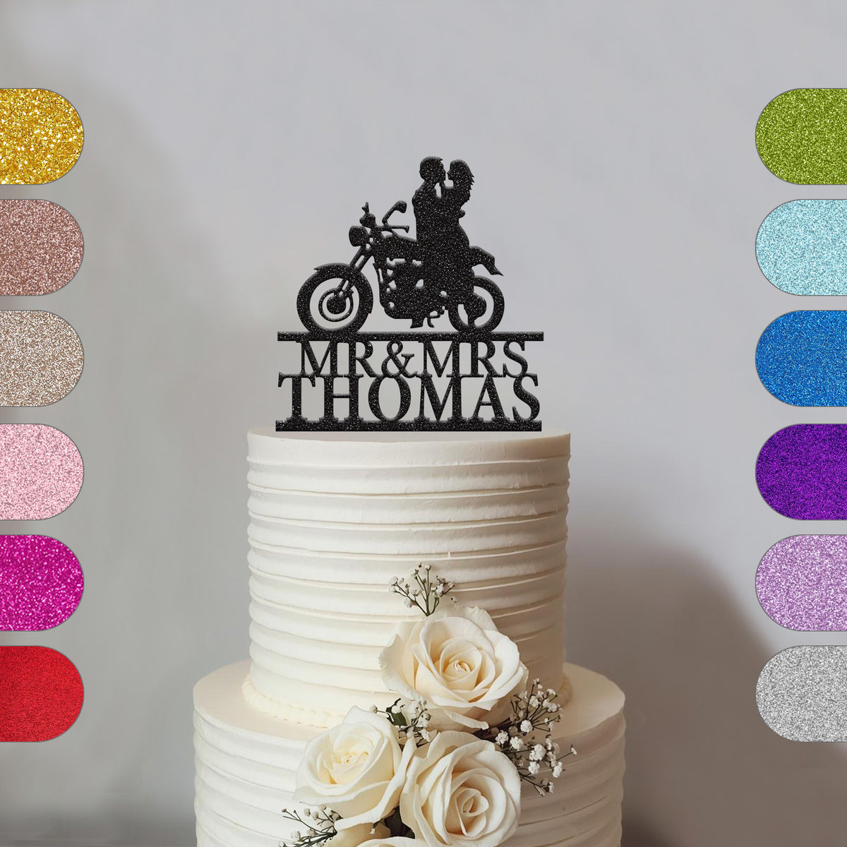 Personalised Motorcycle Wedding Couple Cake Topper – Surname - hero