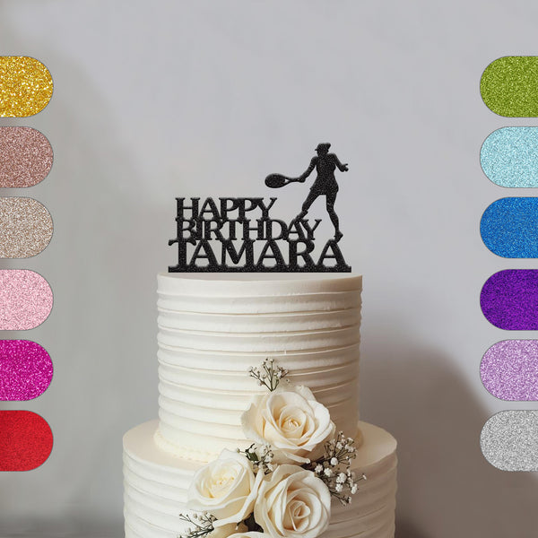 Personalised Female Tennis Player Cake Topper – Name - hero