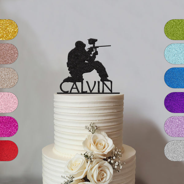 Personalised Paintball Player Cake Topper – Name - hero