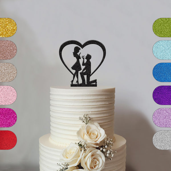 Proposal Couple Heart Engagement Cake Topper - hero