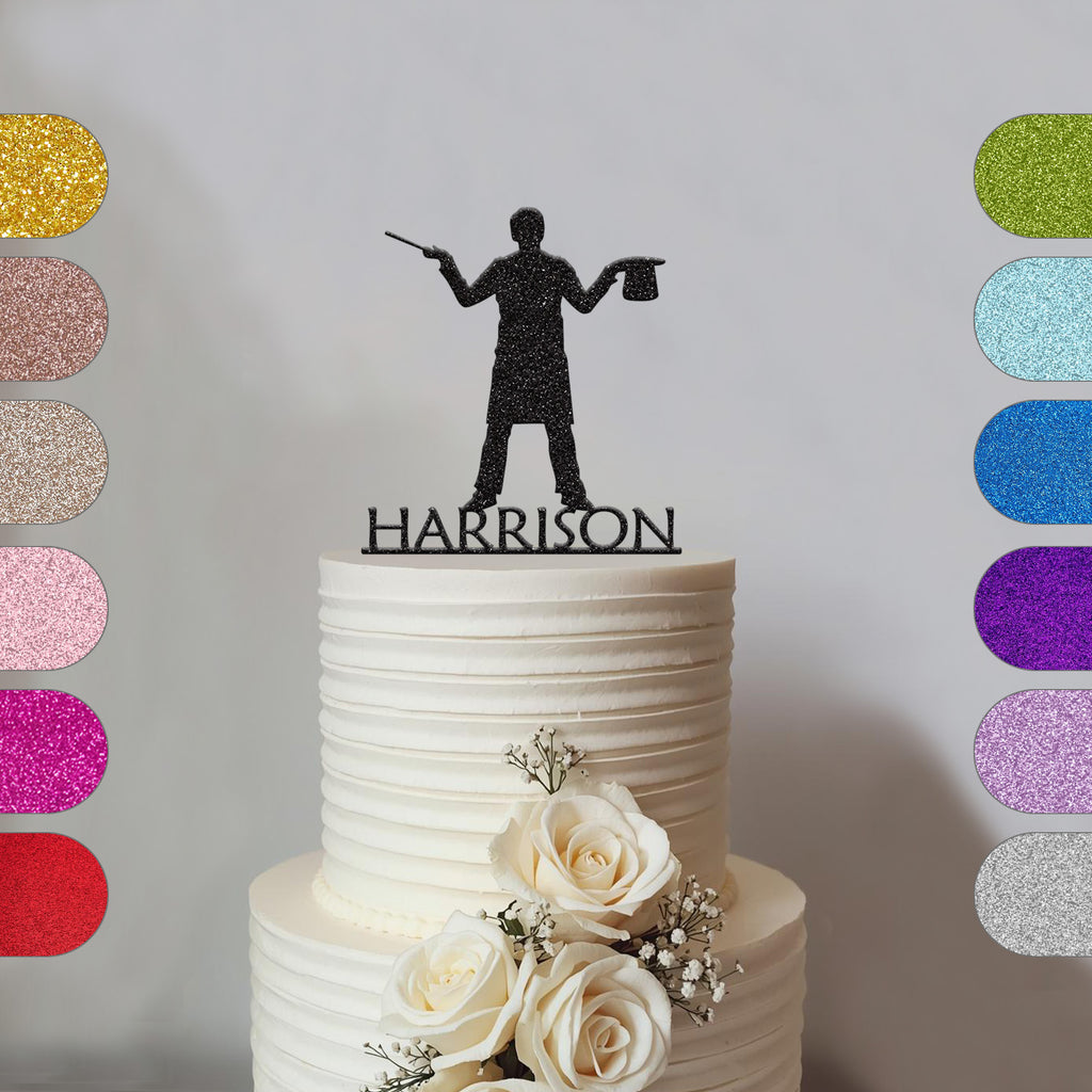 Personalised Magician Wand and Hat Cake Topper – Name - hero