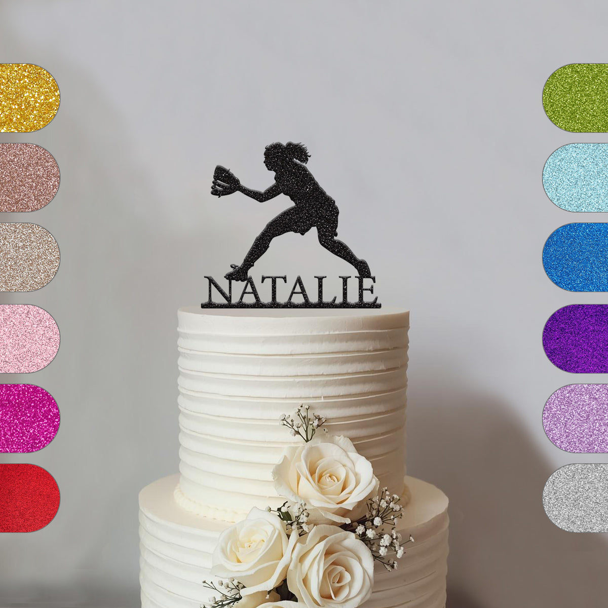 Personalised Female Softball Fielder Cake Topper – Name - hero