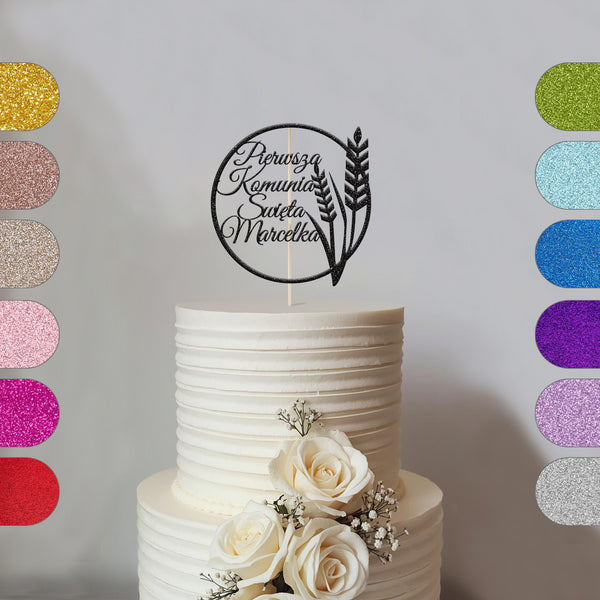 Personalised Polish Communion Wheat Hoop Cake Topper – Name - hero