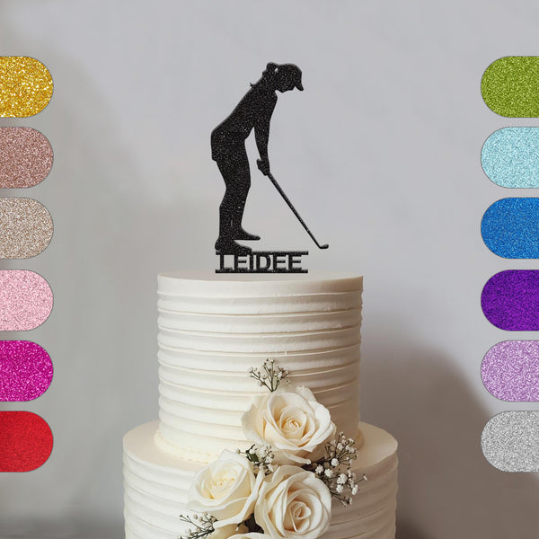 Personalised Female Golfer with Club Cake Topper – Name - hero