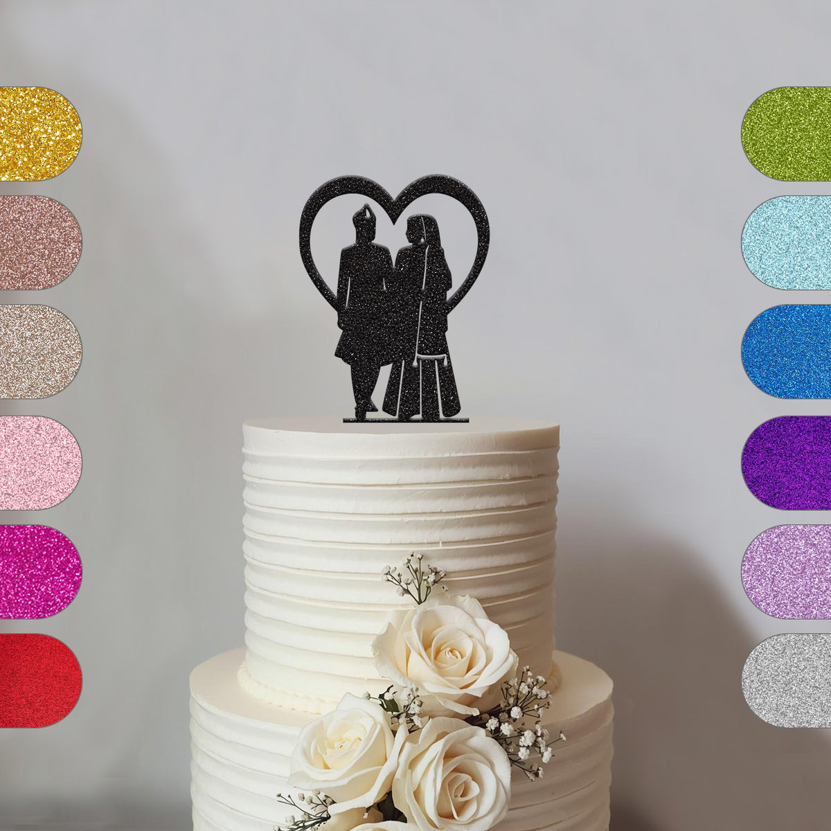 Traditional Wedding Couple Heart Cake Topper - hero