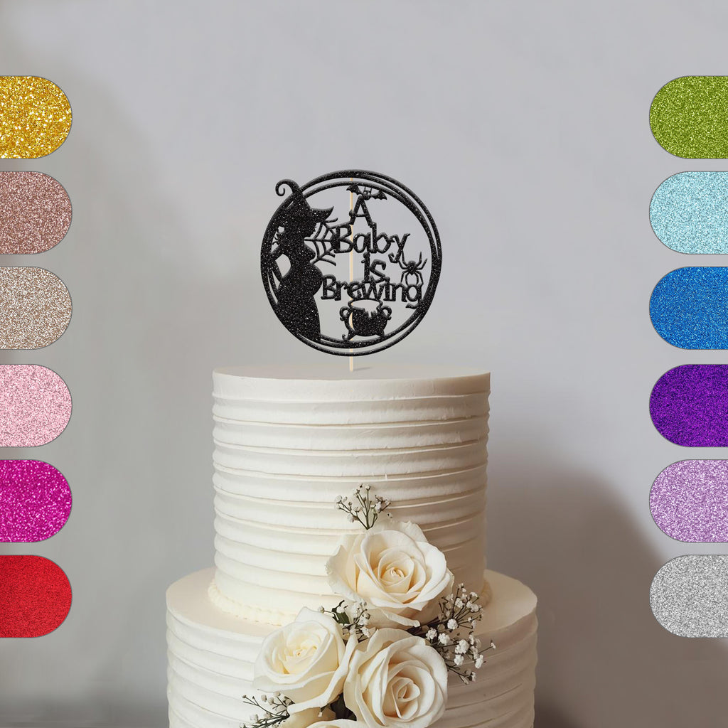 A Baby is Brewing Witch Hoop Baby Shower Cake Topper - hero