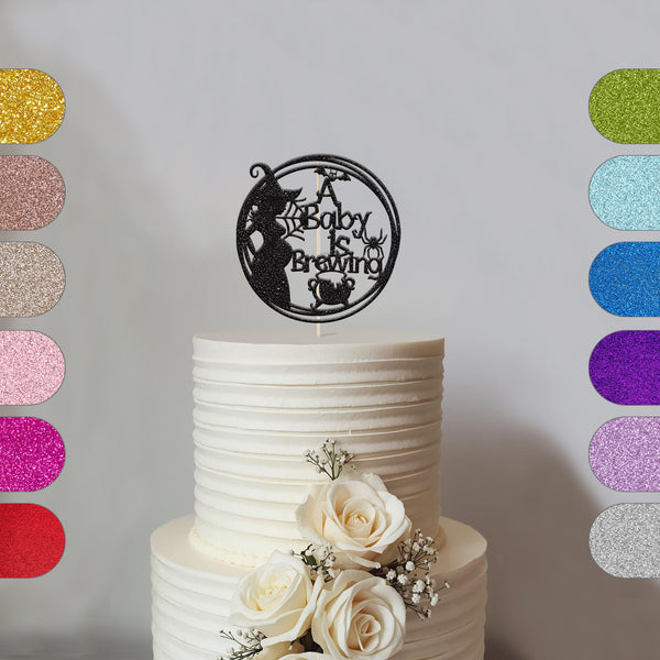 A Baby is Brewing Witch Hoop Baby Shower Cake Topper - hero