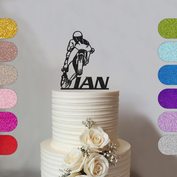 Personalised Wheelie Motorbike Rider Cake Topper – Name - hero