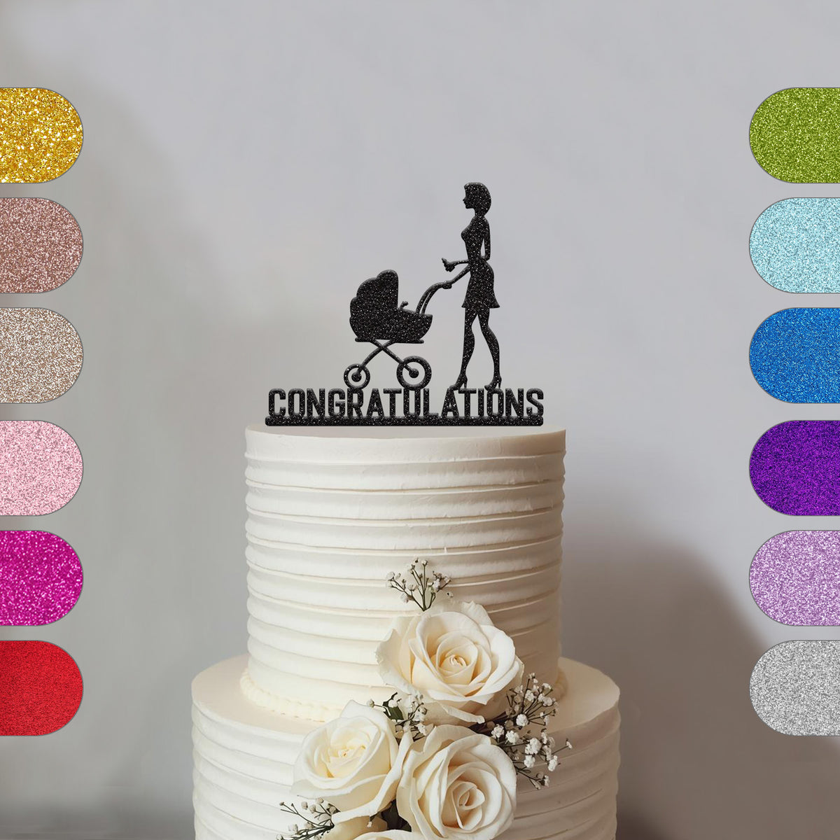 Congratulations Mum & Pram Baby Shower Cake Topper - hero