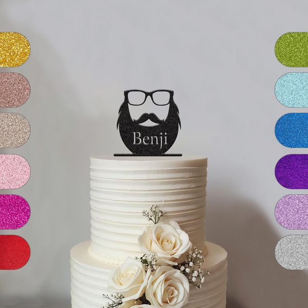 Personalised Beard and Glasses Cake Topper – Name - hero