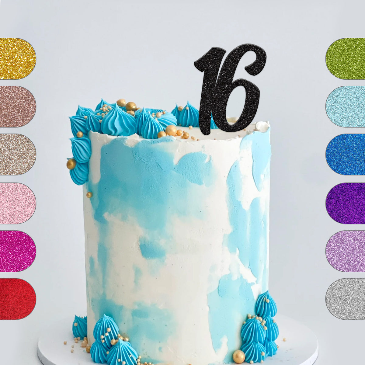 Number 16 Script Birthday Cake Topper - hero