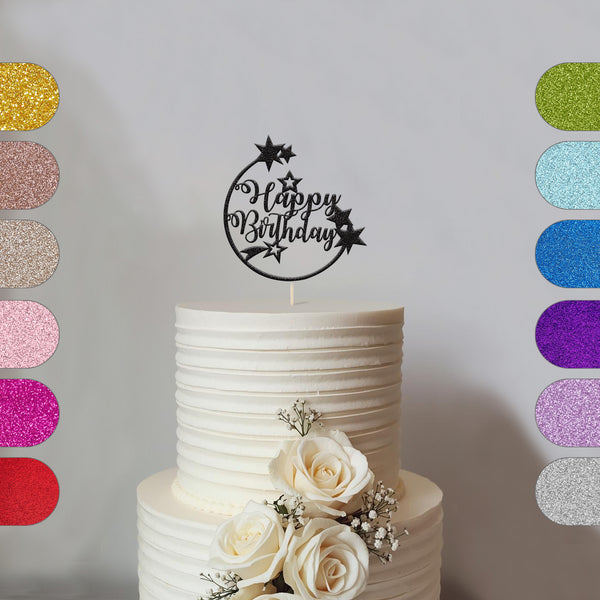 Happy Birthday Shooting Stars Circle Cake Topper - hero