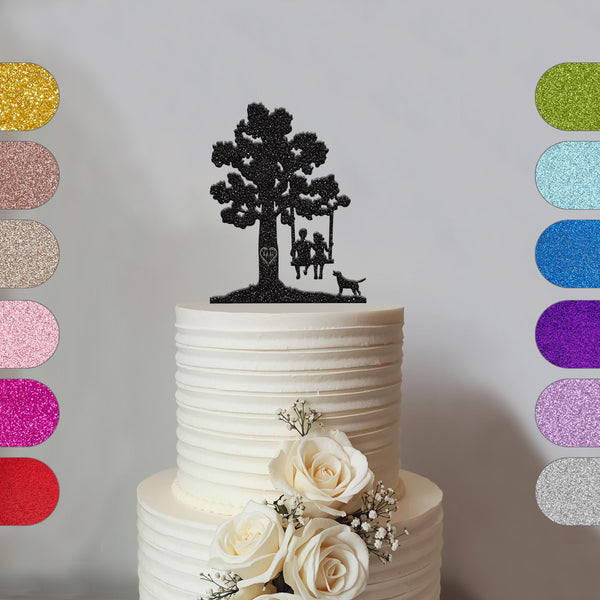 Personalised Tree Swing Couple with Dog Cake Topper – Initials - hero