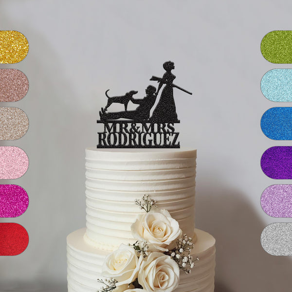 Personalised Hunting Wedding Couple with Dog Cake Topper – Surname - hero
