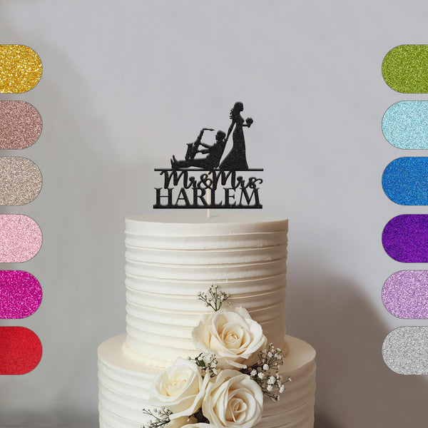 Personalised Saxophonist Couple Wedding Cake Topper – Surname - hero