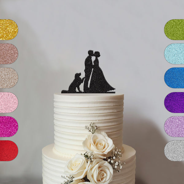 Wedding Couple with Dog Silhouette Cake Topper - hero