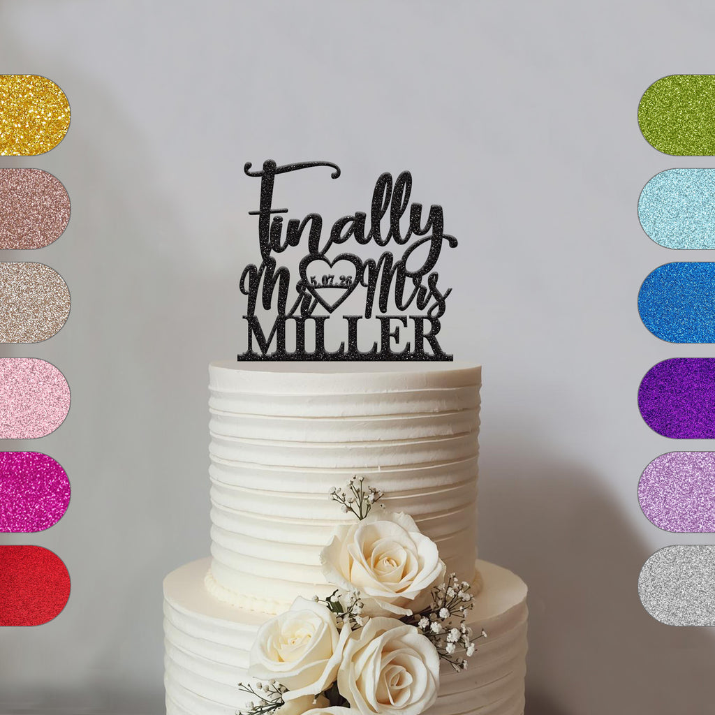 Personalised Finally Mr & Mrs Cake Topper – Surname & Date - hero