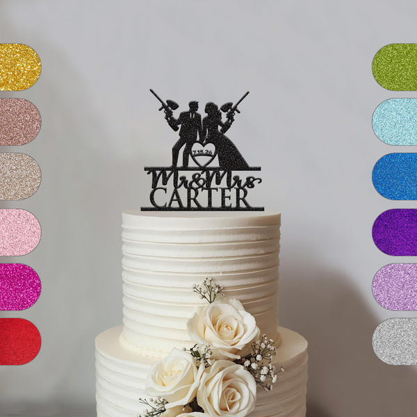 Personalised Paintball Wedding Cake Topper – Surname & Date - hero