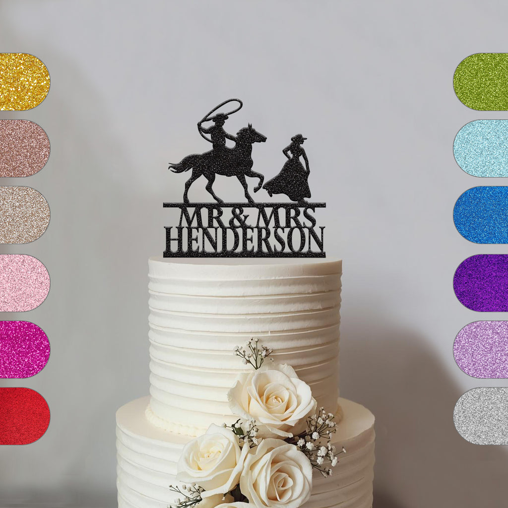 Personalised Lasso Cowboy Wedding Cake Topper – Surname - hero