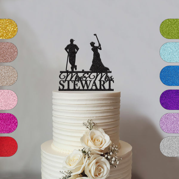 Personalised Golf Swing Couple Wedding Cake Topper – Surname - hero