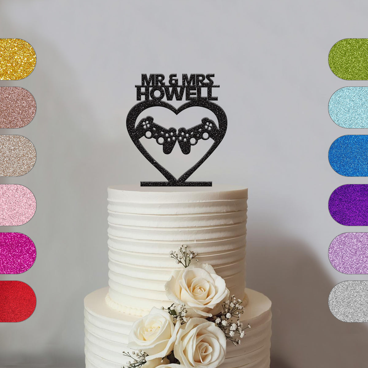Personalised Gaming Heart Wedding Cake Topper – Surname - hero