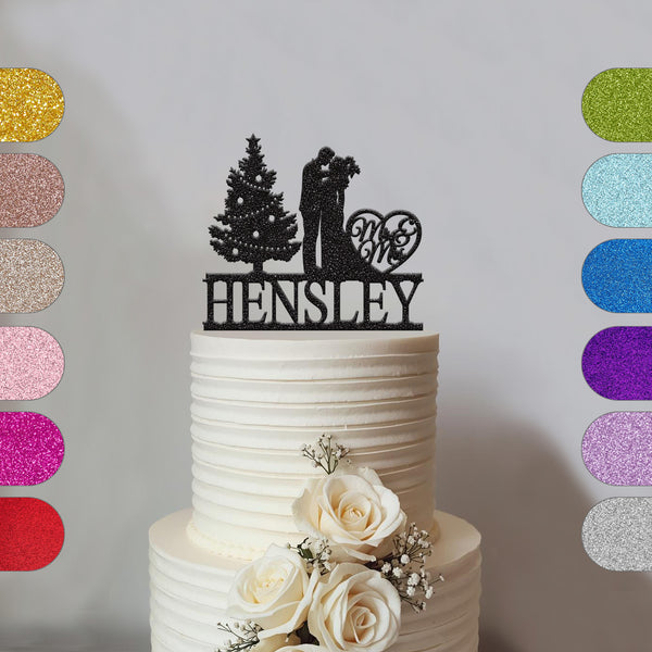 Personalised Christmas Tree Wedding Cake Topper – Surname - hero
