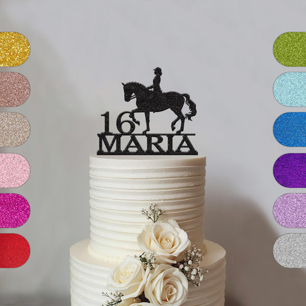 Personalised Trotting Horse Rider Cake Topper – Name & Age - hero