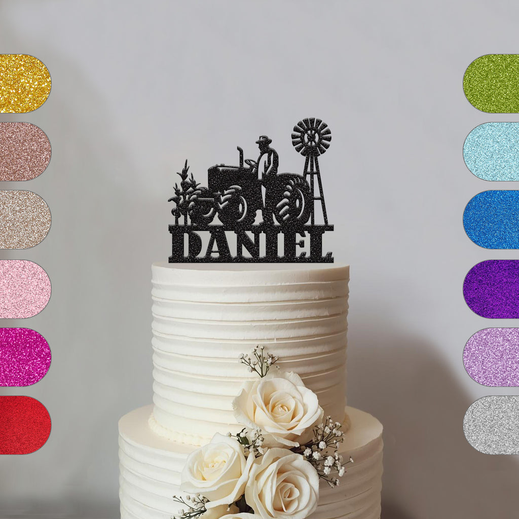 Personalised Farmer Tractor & Windmill Cake Topper – Name - hero